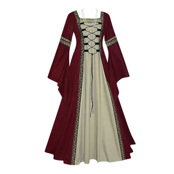 ליל כל הקדושים נשים באירופה של ימי הביניים המשפט מפואר ערפד Cosplay תלבושות הקרנבל בציר סטרפלס שרוול ארוך המלכה אלגנטית להתלבש